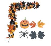 kivrimlarv Fall Maple Garland, Halloween Pumpkin Leaf Vine Decor, Flexible Autumn Wreath Festive Seasonal Display for Fireplace, Tabletop, Mantel, Porch, Door, Indoor Window, Outdoor Party, Home Use