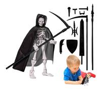kivrimlarv Skull Action Figure, Poseable Statue, Battle-Themed Sculpture, Adjustable Design, Collectible Decor, Hat, Cloak, Kids, Adults, Display, Play, 200g 13cm Black and Red Sickle