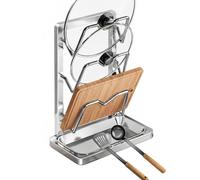 kivrimlarv Vertical Stainless Pot Lid Rack - Spoon and Spatula Display with Removable Drip Tray, Ideal for Pan Lids, Cutting Boards, Plates, Dishware, Cookware in Kitchen, Home, Restaurant