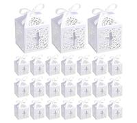 kivrimlarv Wedding Present Boxes, Sturdy Candy Boxes, Ribbon Present Boxes, Set Of 24 Sturdy Decorative Candy Boxes With Ribbons And Openwork Design For Birthday Parties, Weddings, And Christenings