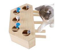 kivrimlarv Whack Game Cat Scratch Toy, Interactive Wooden Cat Scratcher with 5 Holes, Fun Exercise Toys for Cats, Cat Enrichment Scratching Toy for Health and Entertainment