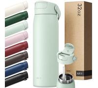 KIVY Botella de acero inoxidable con pajita 1l - 24h frío | 12h caliente - A prueba de fugas y apta para lavavajillas - Botella deportiva aislada 1l - Botella termo - Botella de agua de acero