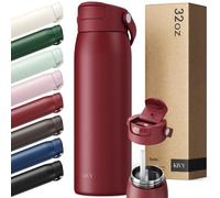 KIVY Botella de acero inoxidable con pajita 1l - 24h frío | 12h caliente - A prueba de fugas y apta para lavavajillas - Botella deportiva aislada 1l - Botella térmica - Botella de agua de acero