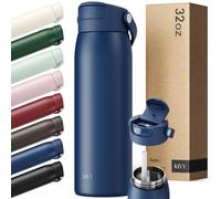 KIVY Botella de acero inoxidable con pajita 1l - 24h frío | 12h caliente - A prueba de fugas y apta para lavavajillas - Botella deportiva aislada 1l - Botella termo - Botella de agua de acero