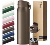 KIVY Botella de acero inoxidable de 1 l con pajita, termo de 1 litro, apta para lavavajillas, botella para gimnasio y fitness, botella térmica deportiva, botella de agua de acero inoxidable, aislada