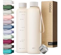 KIVY Botella de Agua Tritan 1 L - Estanca & Apto para Lavavajillas - Para Deporte, Gimnasio, Escuela y Oficina - Botella Deporte - Garrafa de Agua para Gym - Botellas Agua 1 L - Sin BPA - Crema