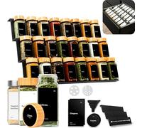 KIVY Estantería para especias con tarros | incluye 24 tarros de especias con etiquetas, ajustable y apto para todos los cajones, tarros de especias con estante, cajón, organizador de especias