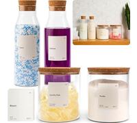 KIVY, Juego de 4 recipientes dispensadores de vidrio para detergente, etiquetas incluidas, tarros de vidrio grandes para decoración y organización de lavandería, dispensador de jabón, detergente