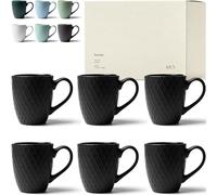 KIVY Juego de 6 tazas de café grandes de 400 ml, tazas de cerámica, color negro