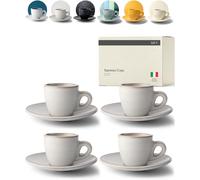 KIVY Juego de Tazas de Café Expreso [4 x 75 ml] - Hechas a Mano de Gres de Paredes Gruesas Con Platillo - Tazas Mocha Beige Gris - Estilo Italiano