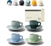 KIVY Juego de tazas de café expreso [4 x 75 ml] - tazas de espresso con platillos, hechas a mano, de pared gruesa, tazas italianas de espresso - tazas de espresso de gres de pared gruesa - verde y