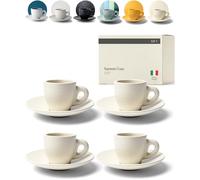 KIVY Juego de tazas de café expreso [4 x 75 ml] - tazas de espresso con platillos - tazas de café expreso hechas a mano de pared gruesa - tazas de espresso italianas