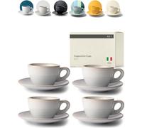 KIVY Juego de tazas de capuchino [4 x 180 ml] - Hecho a mano de gres grueso - tazas de capuchino con platillo - Tazas de café con platillo - Tazas de café elegantes de pared gruesa gris