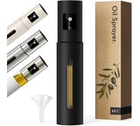 KIVY Pulverizador de aceite de acero inoxidable y cristal - Botella pulverizadora de aceite - Pulverizador para dosificación precisa - Para aceite de cocina y vinagre - Incluye embudo