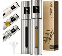 KIVY Pulverizador de aceite de vidrio para cocinar, botella de spray de aceite y vinagre precisa para alimentos, incluye embudo, perfecto para cocinar y freidora de aire (2 x acero inoxidable