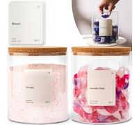 KIVY, Recipientes de detergente para ropa, incluye etiquetas impermeables. Recipientes de vidrio para lavandería para organizar y almacenar, tarros de lavandería recargables, 2 unidades de 2 litros