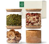 KIVY Set Botes Cocina Almacenaje [4 x 600 ml] - Tarros de Cristal con Tapa de Bambú Sostenible - Recipientes de Cristal para Alimentos - Bote Cristal con tapa - Tarro Cristal hermetico Cocina…