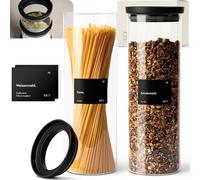 KIVY Tarros de almacenamiento con tapa de cristal transparente [2 x 1800 ml] herméticos frascos de pasta con tapa - Almacenamiento de cereales - Almacenamiento de espaguetis - Lata grande para vasos