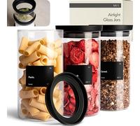 KIVY Tarros de almacenamiento con tapa de cristal transparente [3 x 1200 ml] herméticos y apilables