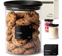 KIVY Tarros de almacenamiento de vidrio con tapa de vidrio transparente (100 onzas), diseño apilable, apto para lavavajillas