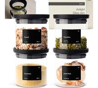 KIVY Tarros de almacenamiento de vidrio con tapa de vidrio transparente (4 * 17 onzas) - Diseño apilable - Apto para lavavajillas