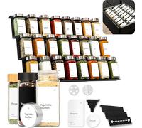 KIVY Tarros de especias con estante para especias (tapa de acero inoxidable (tarros + estante)) incluye 24 tarros de especias con etiquetas, ancho ajustable, cajón organizador de especias