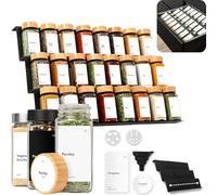 KIVY Tarros de especias con estante para especias (tapa de bambú (tarros + estante)) - Ancho ajustable - Organizador de especias cajón