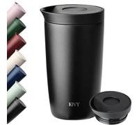 KIVY Termo de Café 350ml [CIERRE QUICK PRESS] - Vaso Termico - Taza Termica Llevar - Para Bebidas Frías & Calientes - Travel Mug - Sin BPA & A Prueba de Fugas - Doble Pared & Acero Inoxidable - Noir