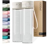 KIVY Tritan Botella de Agua 1L [IRROMPIBLE] - Water Bottle Sin BPA para Gimnasio, Gym & Deporte - Garrafa Reutilizable de Plástico Apto Lavavajillas - Cantimplora Deportiva, Oficina y Escuela - Blanco