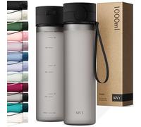 KIVY Tritan Botella de Agua 1L [IRROMPIBLE] - Water Bottle Sin BPA para Gimnasio, Gym & Deporte - Garrafa Reutilizable de Plástico Apto Lavavajillas - Cantimplora Deportiva, Oficina y Escuela - Negro