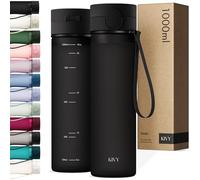 KIVY Tritan Botella de Agua 1L [IRROMPIBLE] - Water Bottle Sin BPA para Gimnasio, Gym & Deporte - Garrafa Reutilizable de Plástico Apto Lavavajillas - Cantimplora Deportiva, Oficina y Escuela - Negro