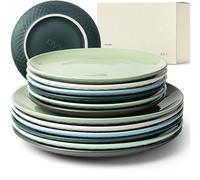 KIVY Vajilla para 6 personas [resistente a arañazos y lavavajillas] 6 x 27 cm + 6 x 22 cm - Juego de platos de 12 piezas moderno - Vajilla - Vajilla verde - Platos - Platos - Vajilla