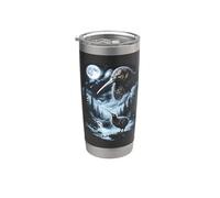 Kiwi Bird aullando a la Luna 90's Retro Vaso térmico de acero inoxidable de doble pared