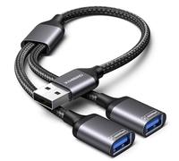 KiWiBiRD Cable Divisor USB Splitter 1 en 2 Salidas, Adaptador USB Doble Entrada Hembra, duplicador USB alimentacion Cargador para Carga y Datos, HUB Compatible con PC Mac PS5 PS4 Xbox One X S Coche