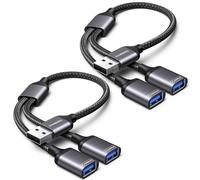 KiWiBiRD duplicador USB Splitter 1 en 2 Salidas, Adaptador USB Doble Entrada Hembra Pack de 2, Cable Divisor alimentacion Cargador para Carga y Datos, hub Compatible con PC Mac PS5 PS4 Xbox One X S