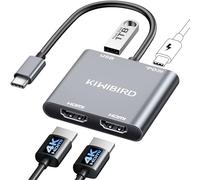 KiWiBiRD Hub hdmi 2 monitores, Adaptador USB C a HDMI Dual, Splitter hdmi 1 Entrada 2 Salidas Tipo C 4K 2160p 1440p 1080p HDCP PD 100W, Compatible con Macbook Mac TV PC Proyector