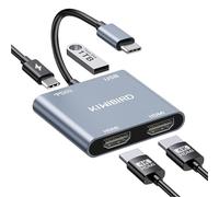 KiWiBiRD hub hdmi 2 monitores USB C 4K, Adaptador HDMI a USB C Dual monitores HDMI Splitter 1 in 2 out Tipo C 2160p 1440p 1080p HDCP PD 100W, Compatible con portátil TV monitore PC Proyector