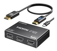 KiWiBiRD Splitter DisplayPort 1 a 3 HDMI para Tres monitores, 4K@30Hz