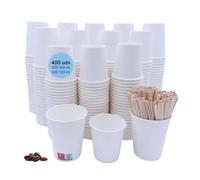 Kiwilima KL 400 Vasos Café Desechables | Vasos Desechables para Bebidas Calientes y Frías | Vasos Cartón para Café | 200 vasos 180 ml, 200 vasos 120 ml, 400 Paletinas de Madera