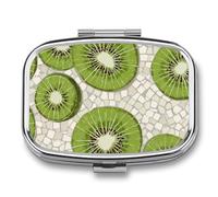 Kiwis - Pastillero portátil con diseño de mosaicos blancos con 2 compartimentos, organizador de pastillas de viaje para bolso de bolsillo