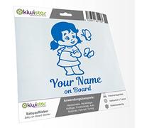 Kiwistar - Adhesivo para bebé - Azul - Chica Mariposa - con texto personalizado + Baby on Board 15 cm - para coche, moto, tuning - pegatinas personalizadas