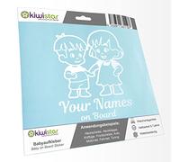 Kiwistar - Adhesivo para bebé - Blanco mate - Adhesivo para hermanos jóvenes y niñas - Con texto personalizado + en tablero de 20 cm - para coche, moto, bicicleta, tuning