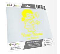 Kiwistar - Adhesivo para bebé, color amarillo neón, diseño de mariposa, con texto personalizado + Baby on Board de 15 cm - para coche, moto, tuning - pegatinas personalizadas