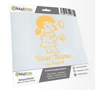 Kiwistar - Adhesivo para bebé - Crema - Niña Mariposa - con texto personalizado + Baby on Board 15 cm - para coche, moto, tuning - pegatinas personalizadas