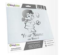 Kiwistar - Adhesivo para bebé - Cromo - Niña Mariposa - con texto personalizado + Baby on Board 15 cm - para coche, moto, tuning - pegatinas personalizadas