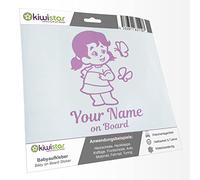 Kiwistar - Adhesivo para bebé - lila - Chica mariposa - con texto personalizado + Baby on Board 15 cm - para coche, moto, tuning - pegatinas personalizadas