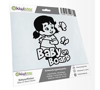 Kiwistar - Adhesivo para bebé - Negro - Pegatinas de mariposa para niña - Baby on Board 15 cm - para coche, moto, bicicleta, tuning