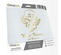 Kiwistar - Adhesivo para bebé - Oro cromado - Chica Ángel - con texto personalizado + on Board 15 cm - para coche, moto, bicicleta, tuning