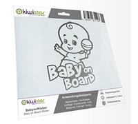 Kiwistar - Adhesivo para bebé - Plata - Baby on Board - Baby on Board 24 cm - para coche, moto, bicicleta, tuning