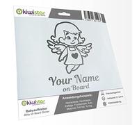 Kiwistar - Adhesivo para bebé - Plata - Chica Ángel - con texto personalizado + a bordo 15 cm - para coche, moto, bicicleta, tuning